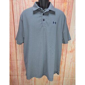Under Armour Mens Loose Fit Blue/Gray Striped Polo Large